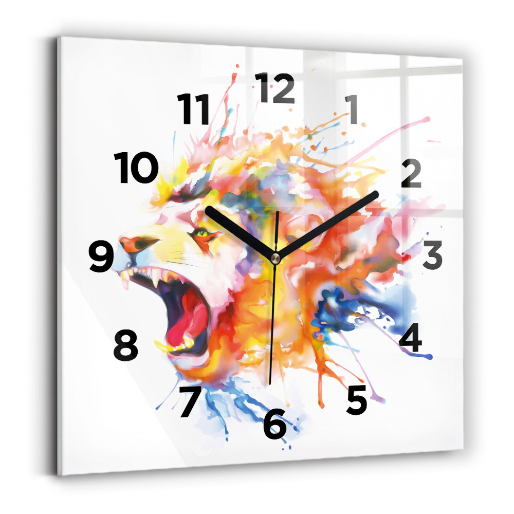 Horloge carrée en verre Lion - aquarelle