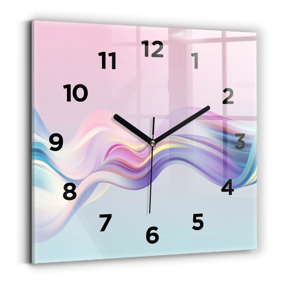 Pendule carrée en verre Abstraction de vagues au pastel