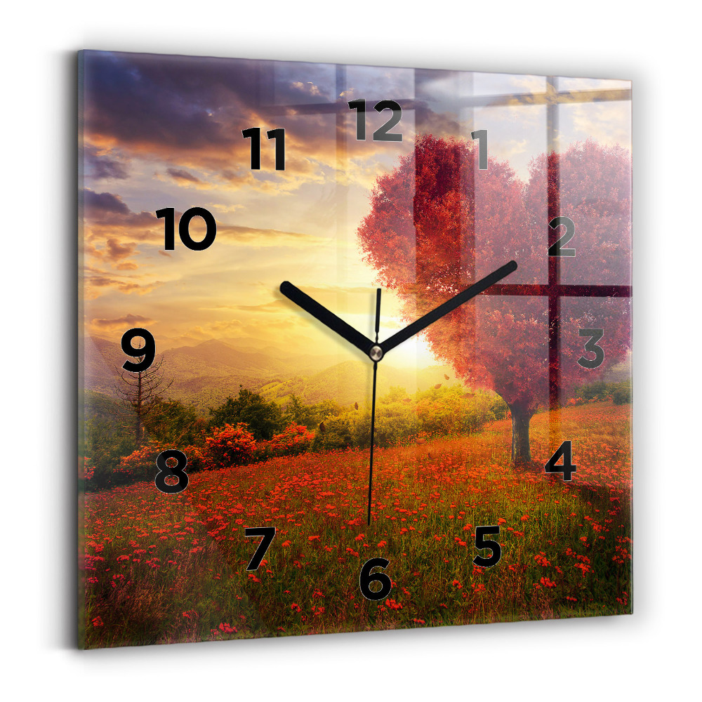 Pendule carrée en verre Arbre à cœur d'amour