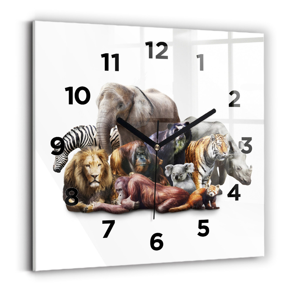 Pendule carrée en verre Animaux sauvages