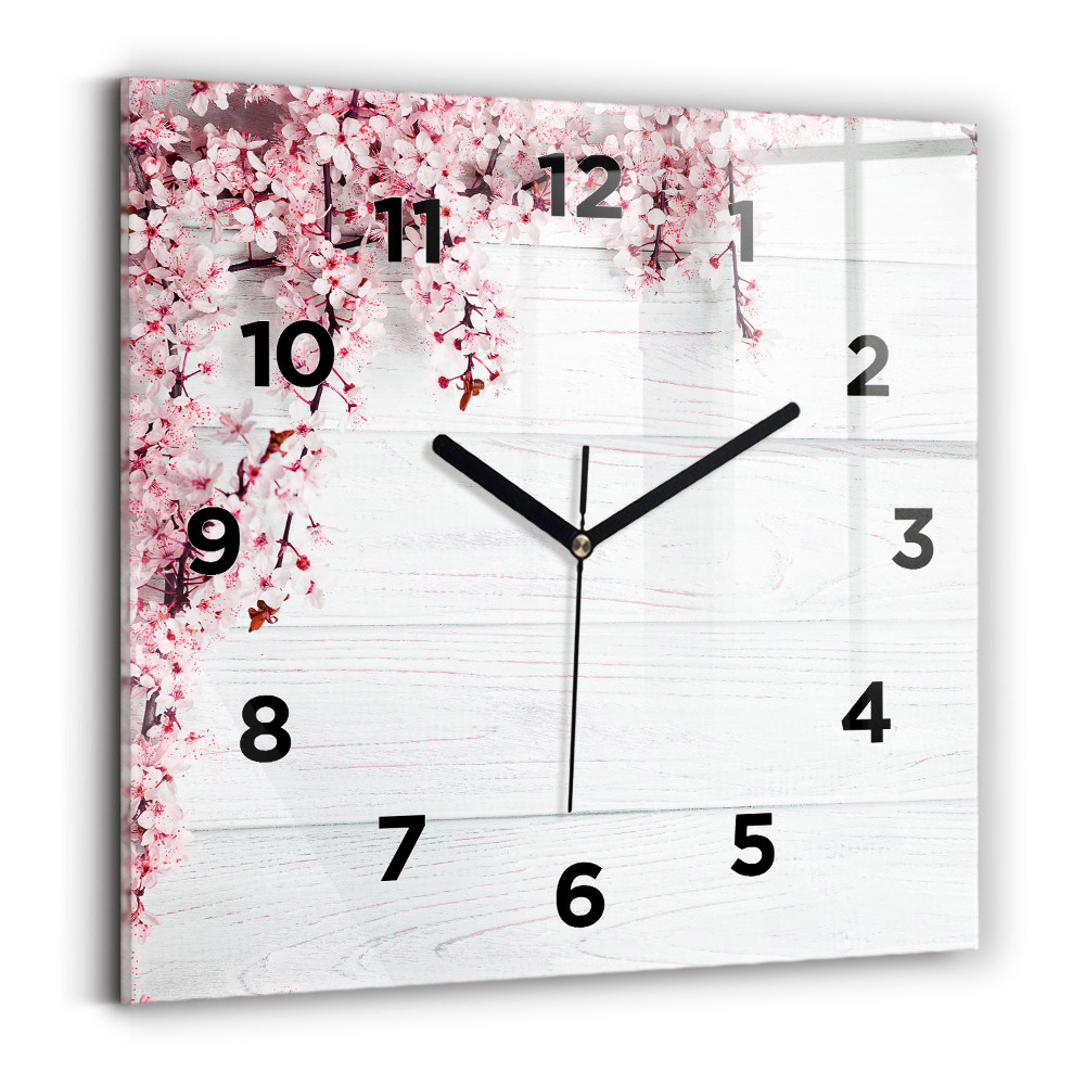 Horloge carrée en verre Fleurs de printemps