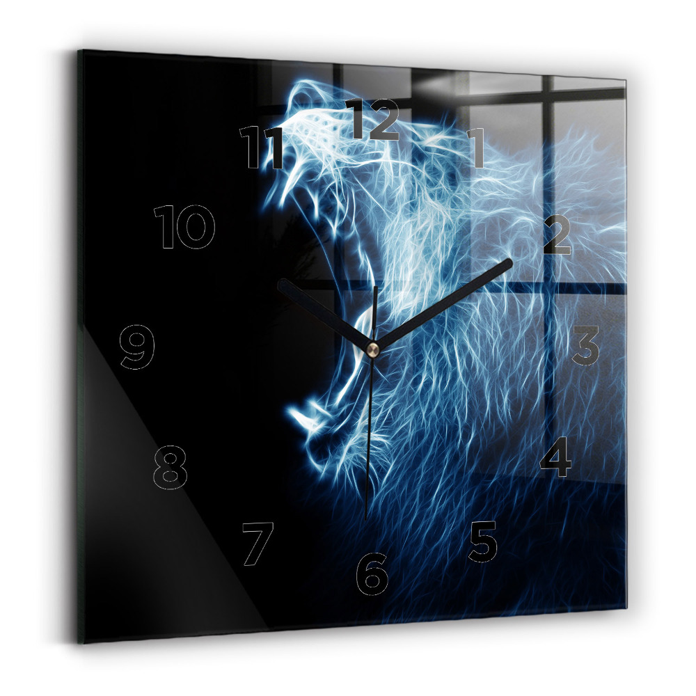 Horloge carrée en verre Lion sauvage