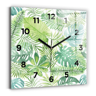 Horloge carrée en verre Feuilles vertes
