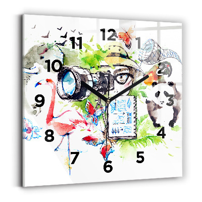 Pendule carrée en verre Zoologiste