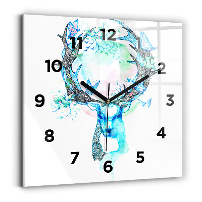 Pendule carrée en verre Illustration d'un cerf
