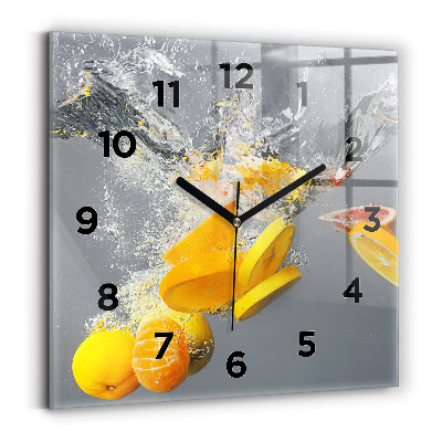 Horloge carrée en verre Agrumes dans l'eau