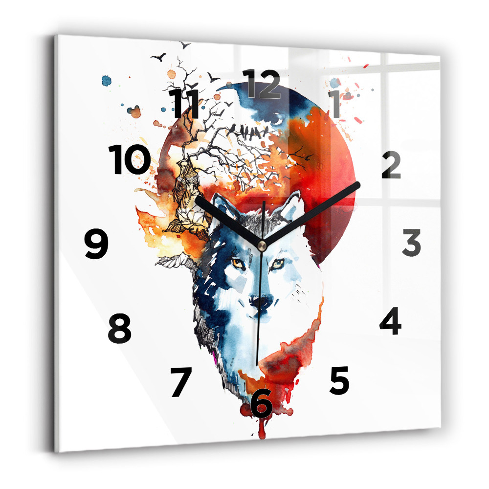 Horloge carrée en verre Loup et plénitude