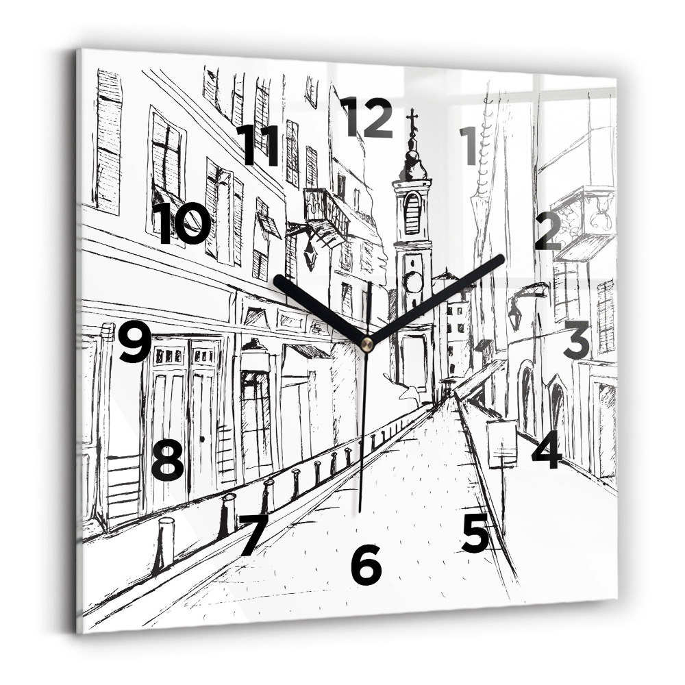 Horloge murale carrée Dessin de ville Provence