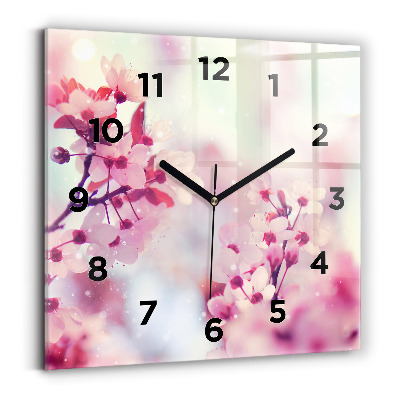 Horloge carrée en verre Fleurs printemps