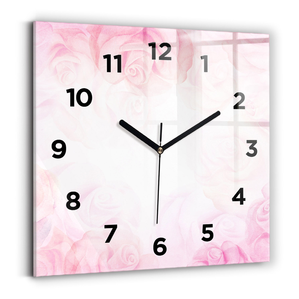 Horloge carrée en verre Roses abstraites