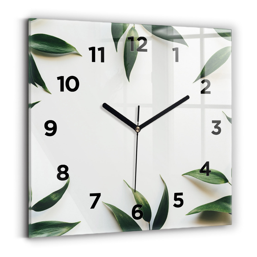 Horloge carrée en verre Cadre en feuilles