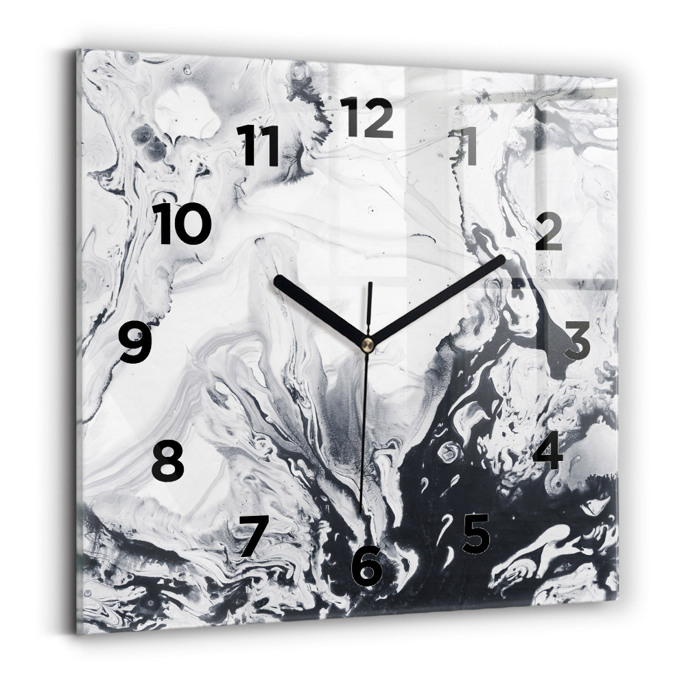 Pendule carrée en verre Marbre abstrait à l'encre
