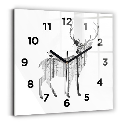 Horloge murale carrée Silhouette d'un cerf Forêt