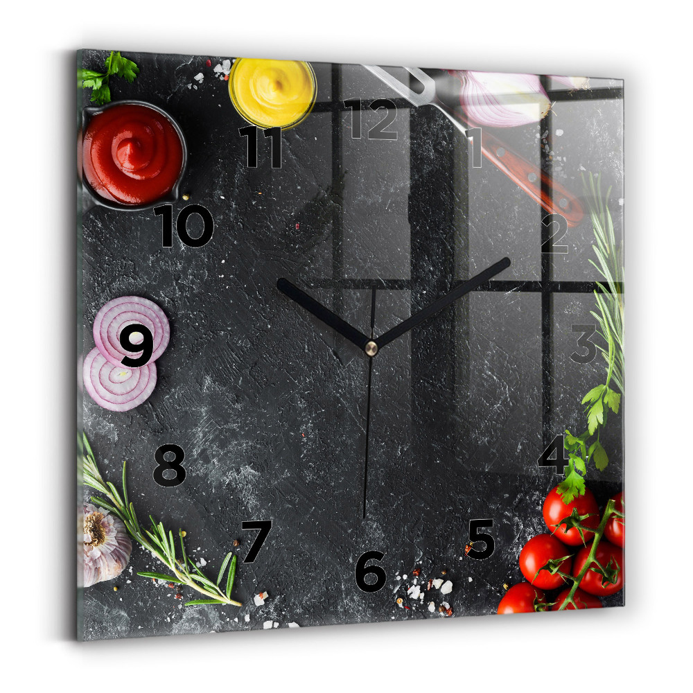 Horloge carrée en verre Légumes sur la table