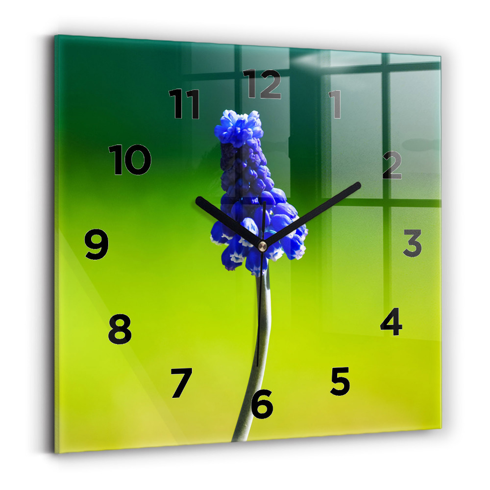 Horloge carrée en verre Fleurs bleues