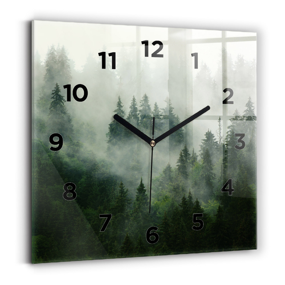 Horloge carrée en verre Forêt brumeuse