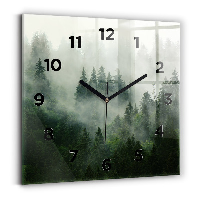 Horloge carrée en verre Forêt brumeuse