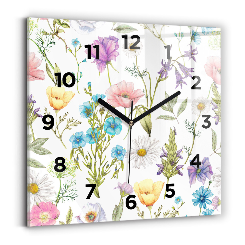 Pendule carrée en verre Composition de fleurs