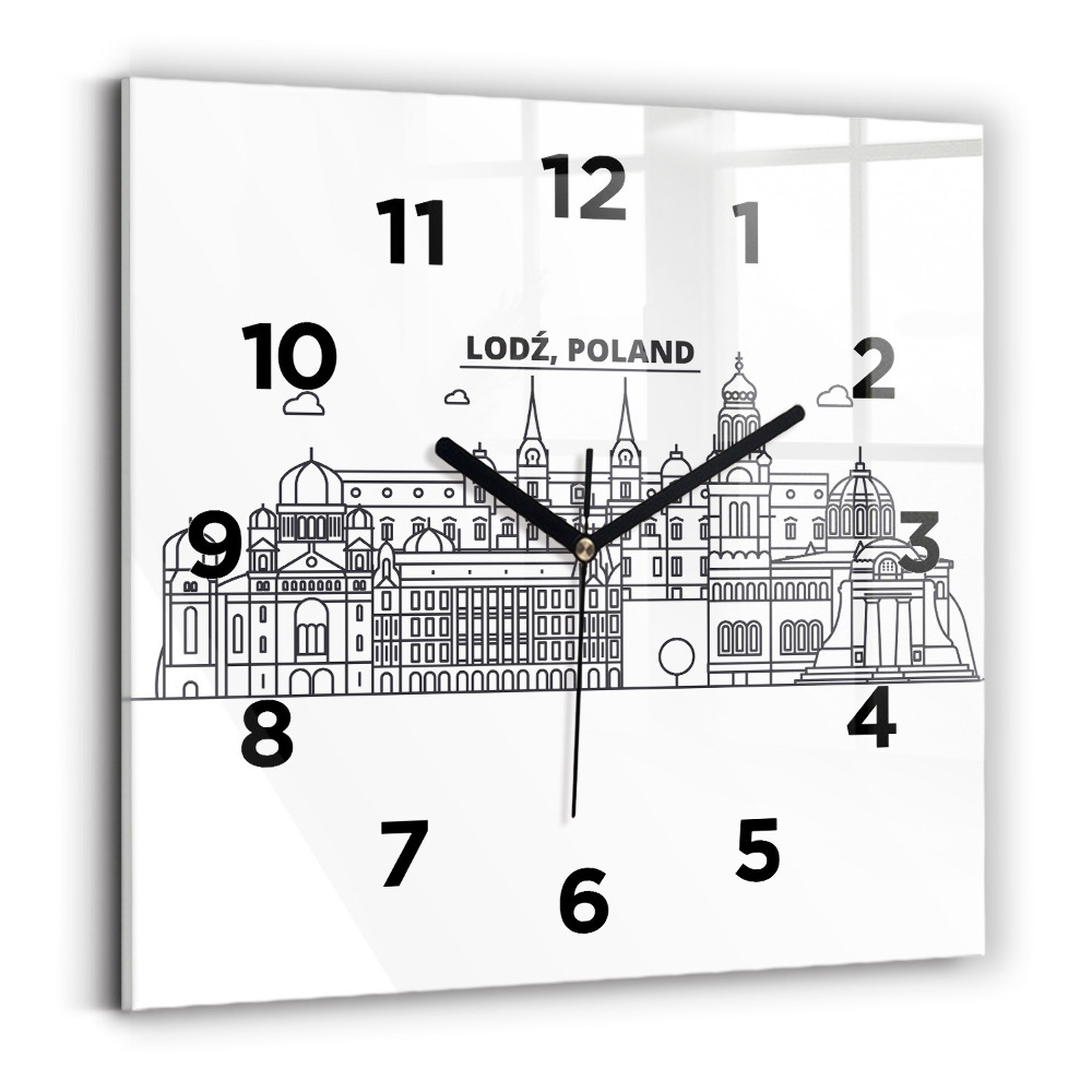 Horloge murale carrée Panorama de l'architecture de Łódź