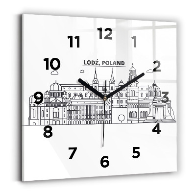 Horloge murale carrée Panorama de l'architecture de Łódź