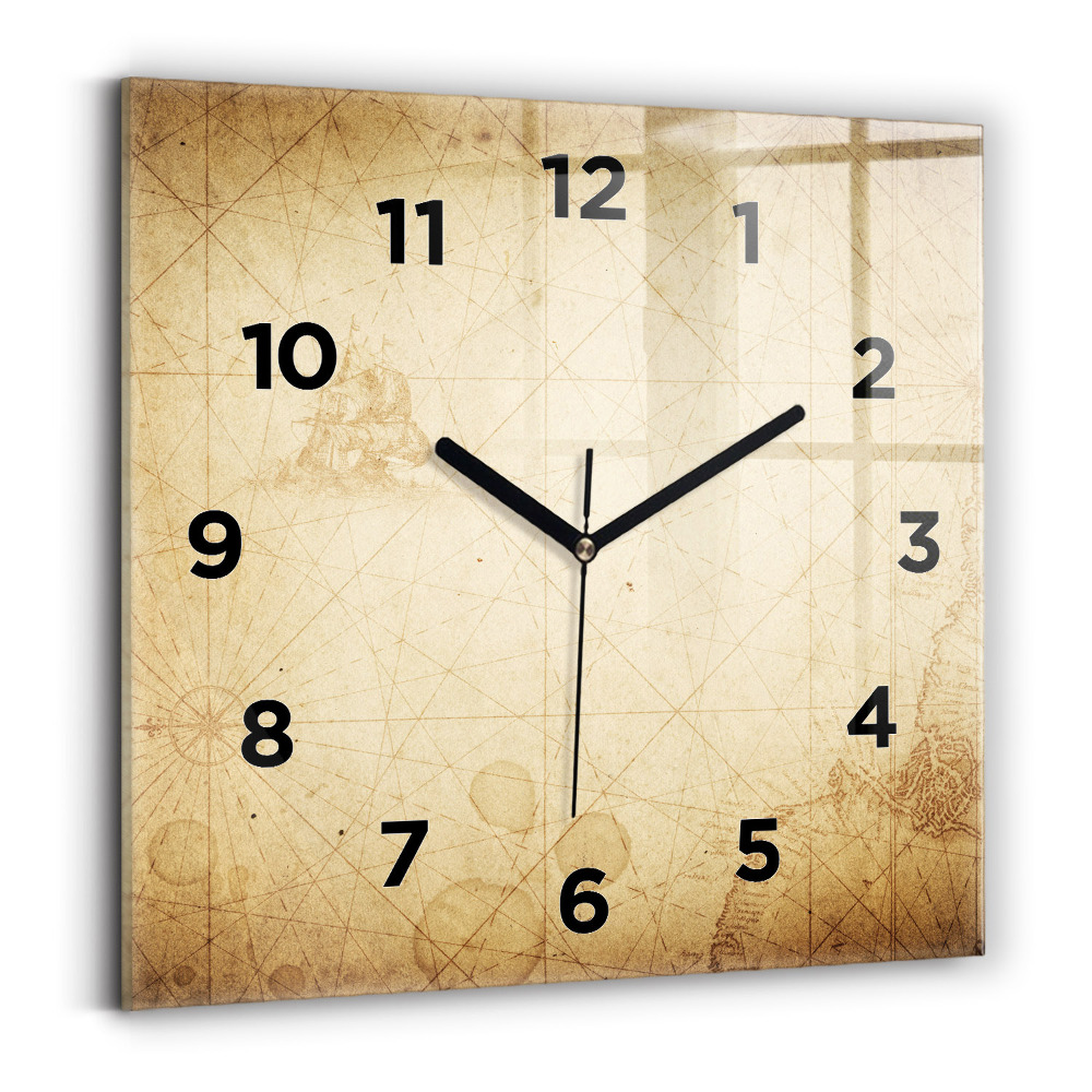 Pendule carrée en verre Ancienne carte du monde