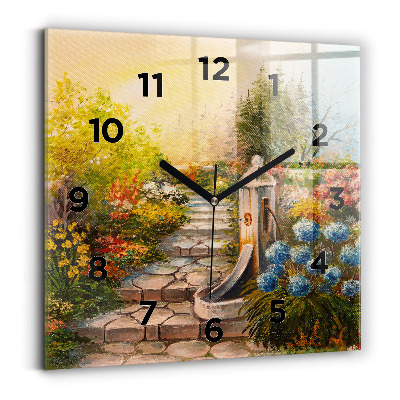 Horloge murale carrée Composition à l'huile dans une forêt