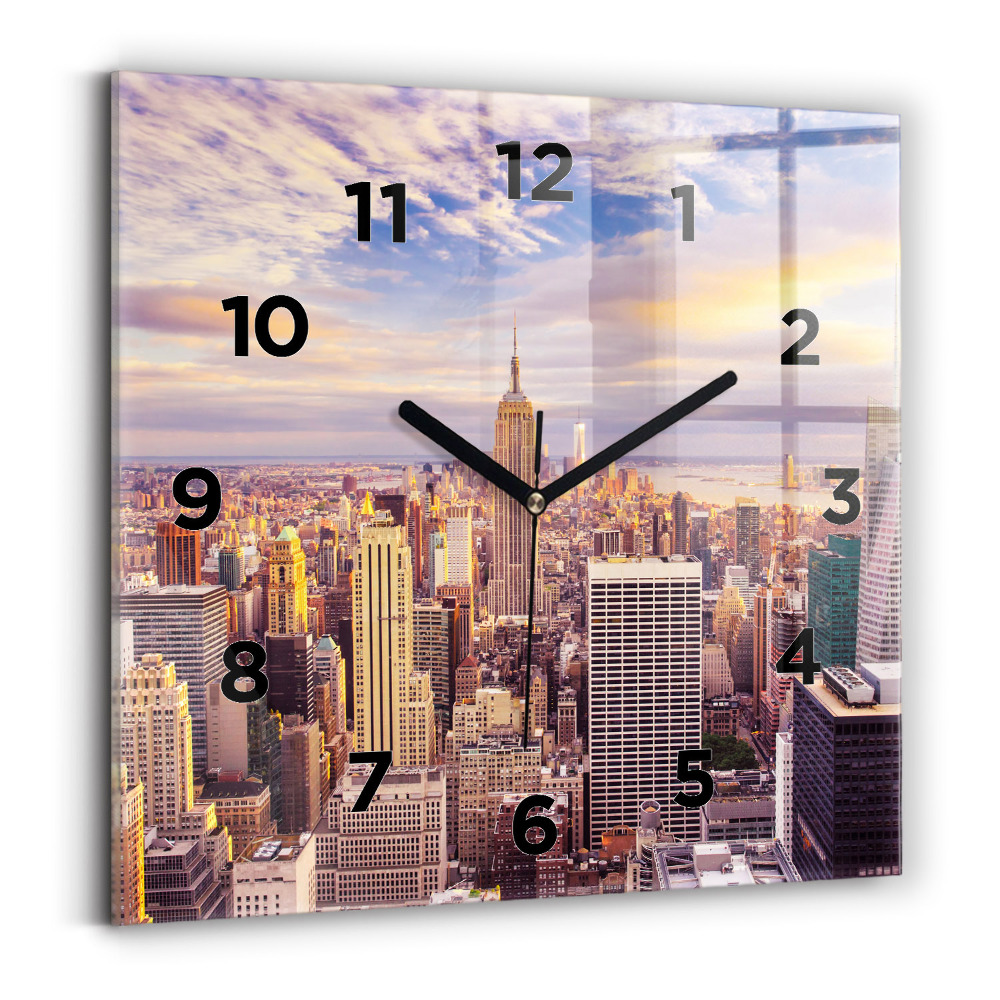 Pendule carrée en verre Coucher de soleil à New York