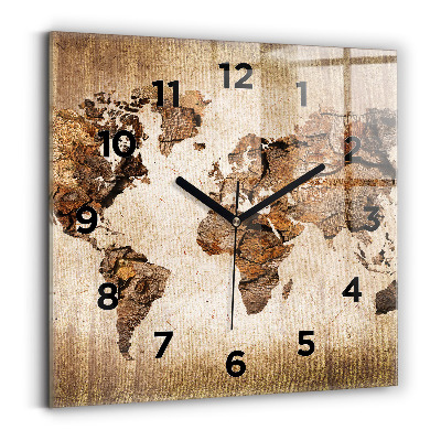 Horloge carrée en verre Carte du monde ancienne