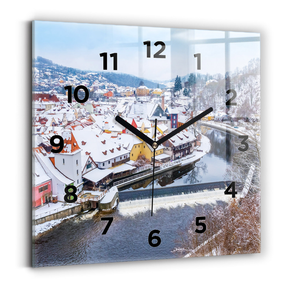 Horloge carrée en verre Panorama de la ville en hiver