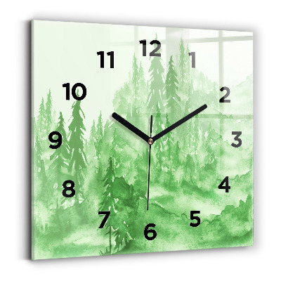 Pendule carrée en verre Peinture d'une forêt verte