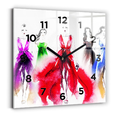 Horloge carrée en verre Femmes en robes colorées