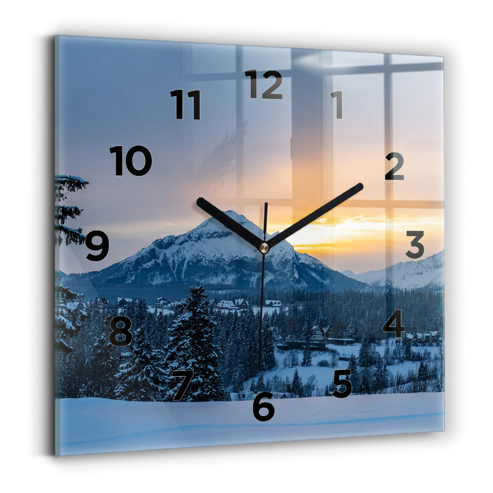Horloge carrée en verre Paysage de montagne
