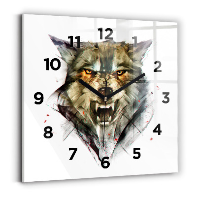 Horloge carrée en verre Portrait dessiné d'un loup