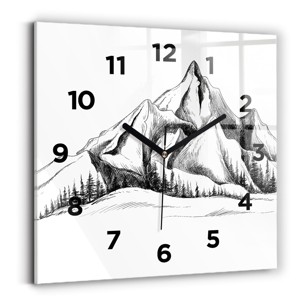 Pendule carrée en verre Montagnes dessinées