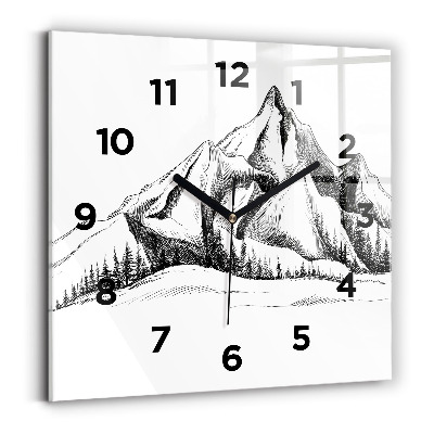 Pendule carrée en verre Montagnes dessinées
