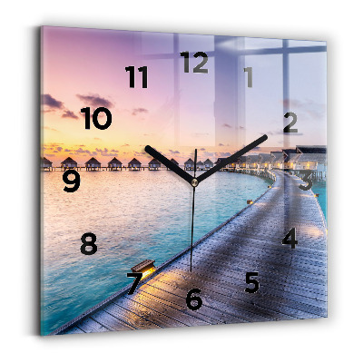 Horloge carrée en verre Coucher de soleil aux Maldives