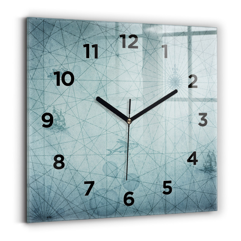 Horloge carrée en verre Carte vintage