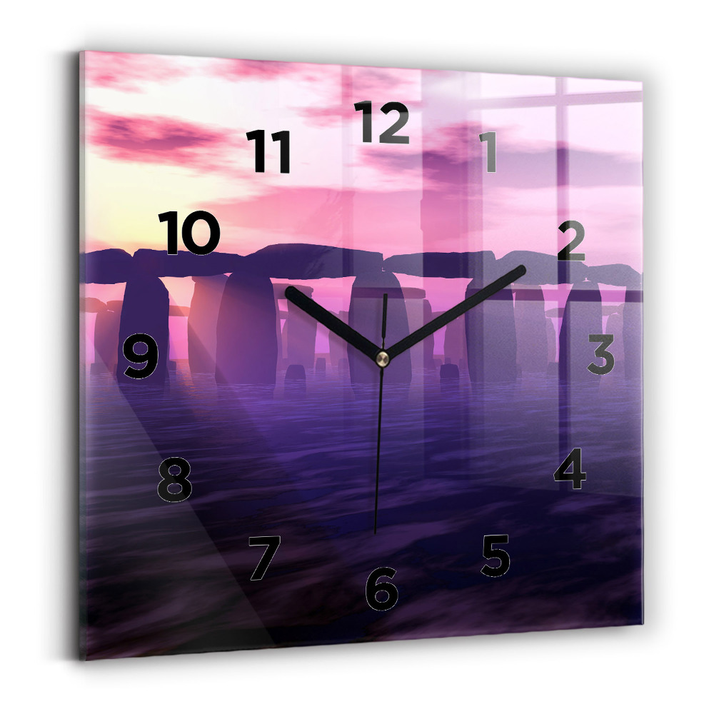 Horloge carrée en verre Coucher de soleil à Stonehenge