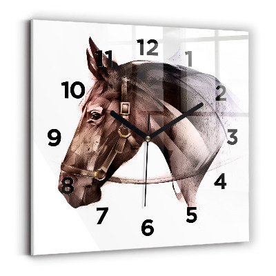 Horloge murale carrée Profil peint d'un cheval