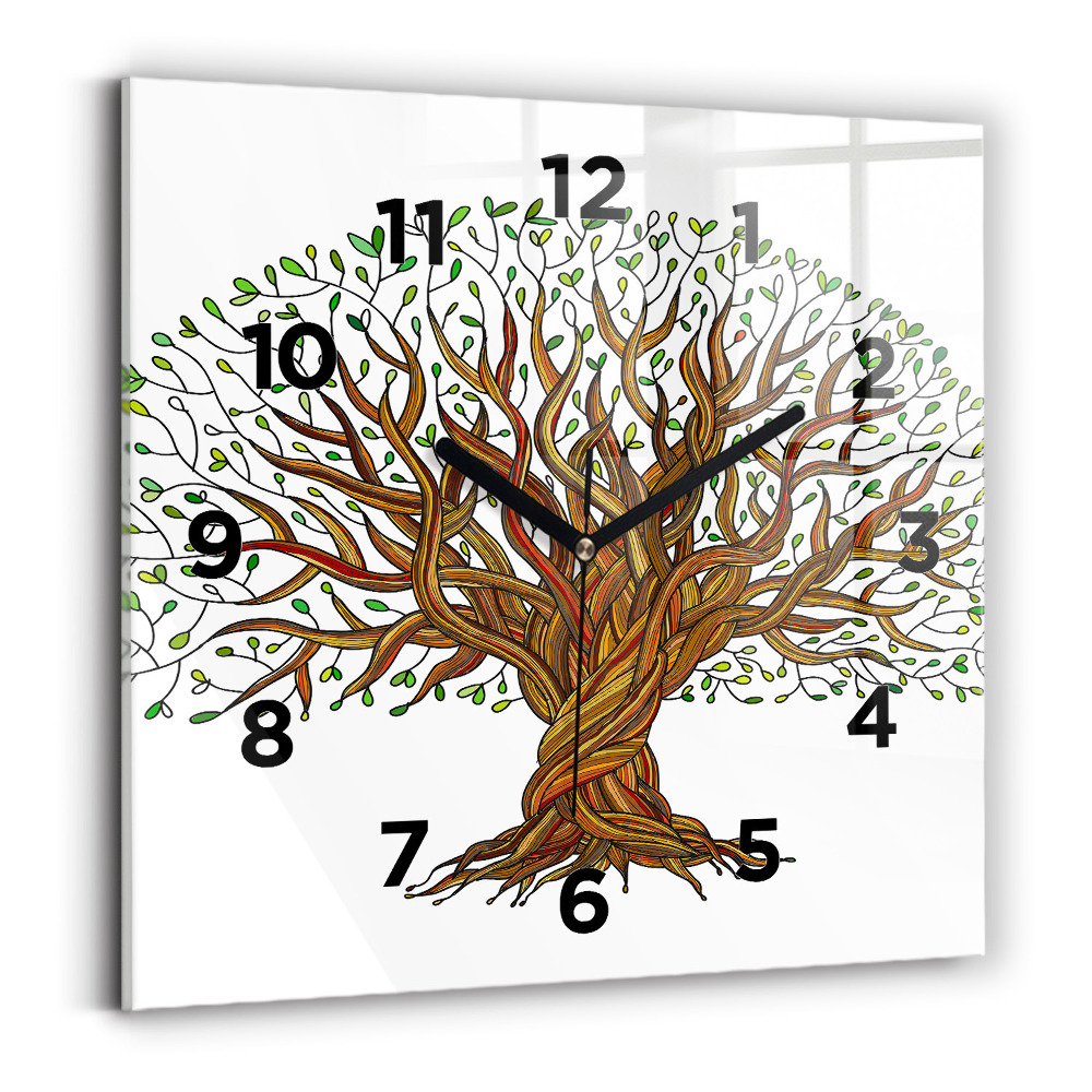 Horloge carrée en verre Arbre et racines