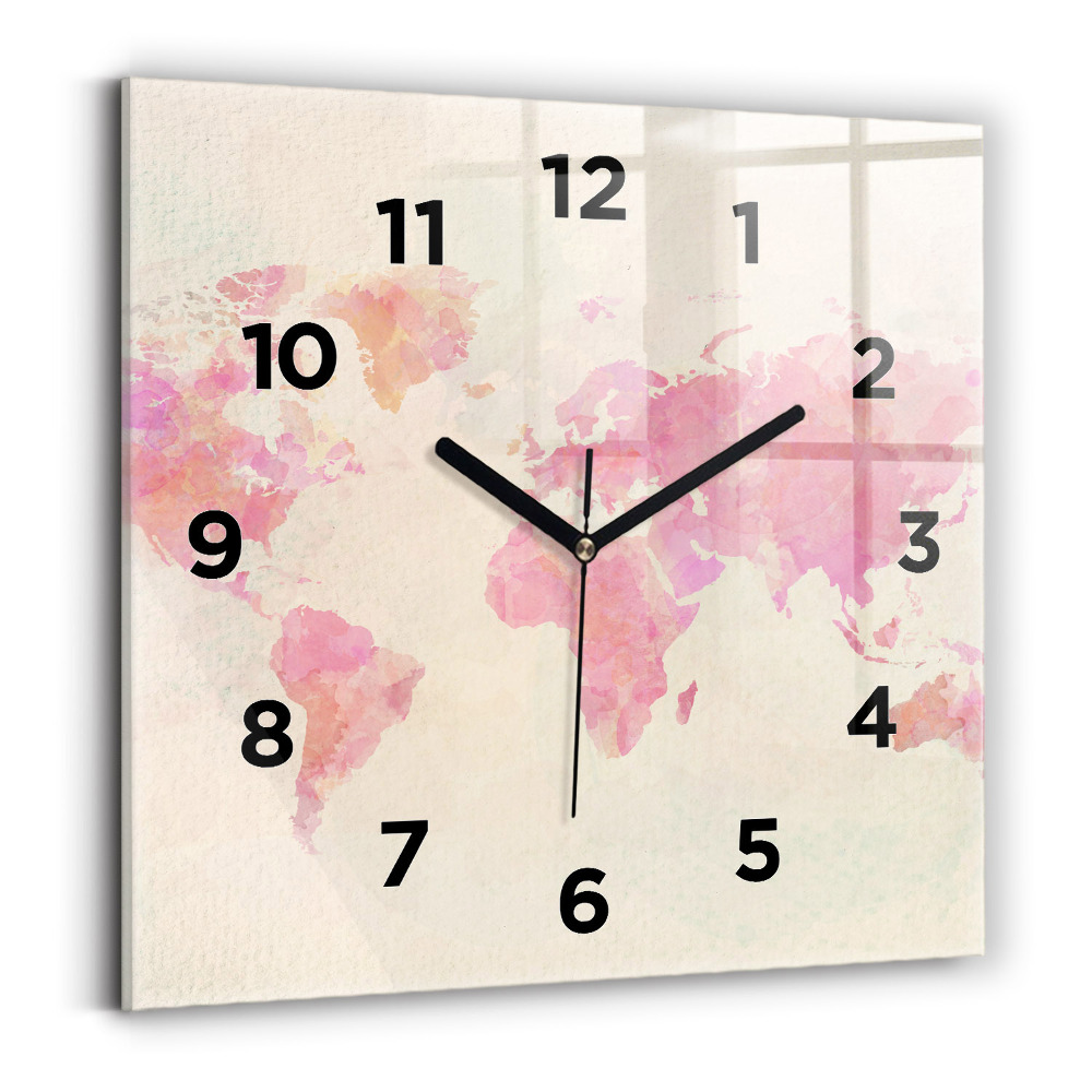 Horloge murale carrée Carte du monde en aquarelle