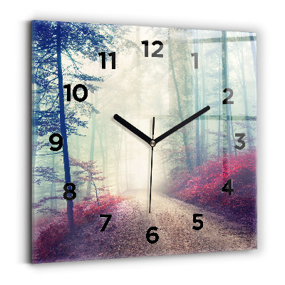 Pendule carrée en verre Route d'automne Brouillard forestier