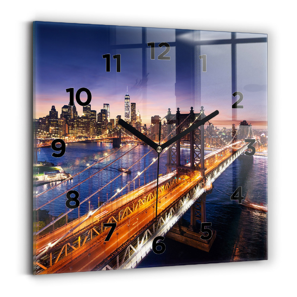 Horloge carrée en verre New York et le coucher de soleil