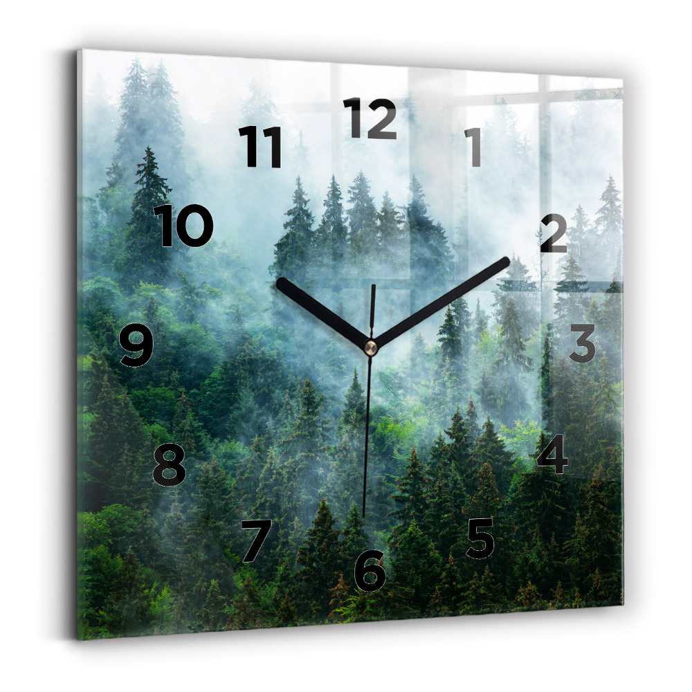 Horloge carrée en verre Forêt brumeuse