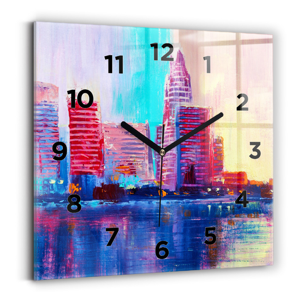 Horloge carrée en verre Abstrait de gratte-ciel