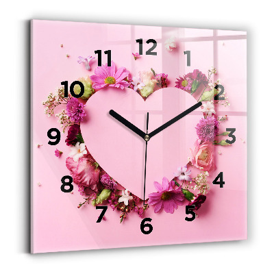 Pendule carrée en verre Cœur de fleurs