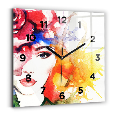 Pendule carrée en verre Portrait coloré d'une femme