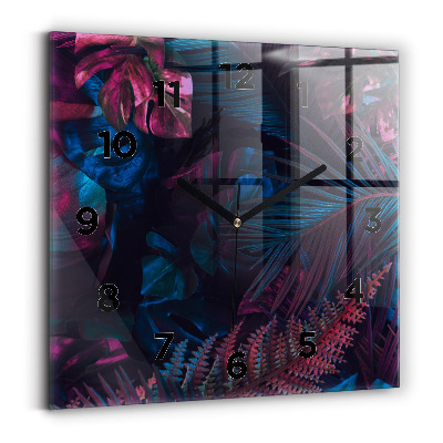 Horloge carrée en verre Fleurs exotiques
