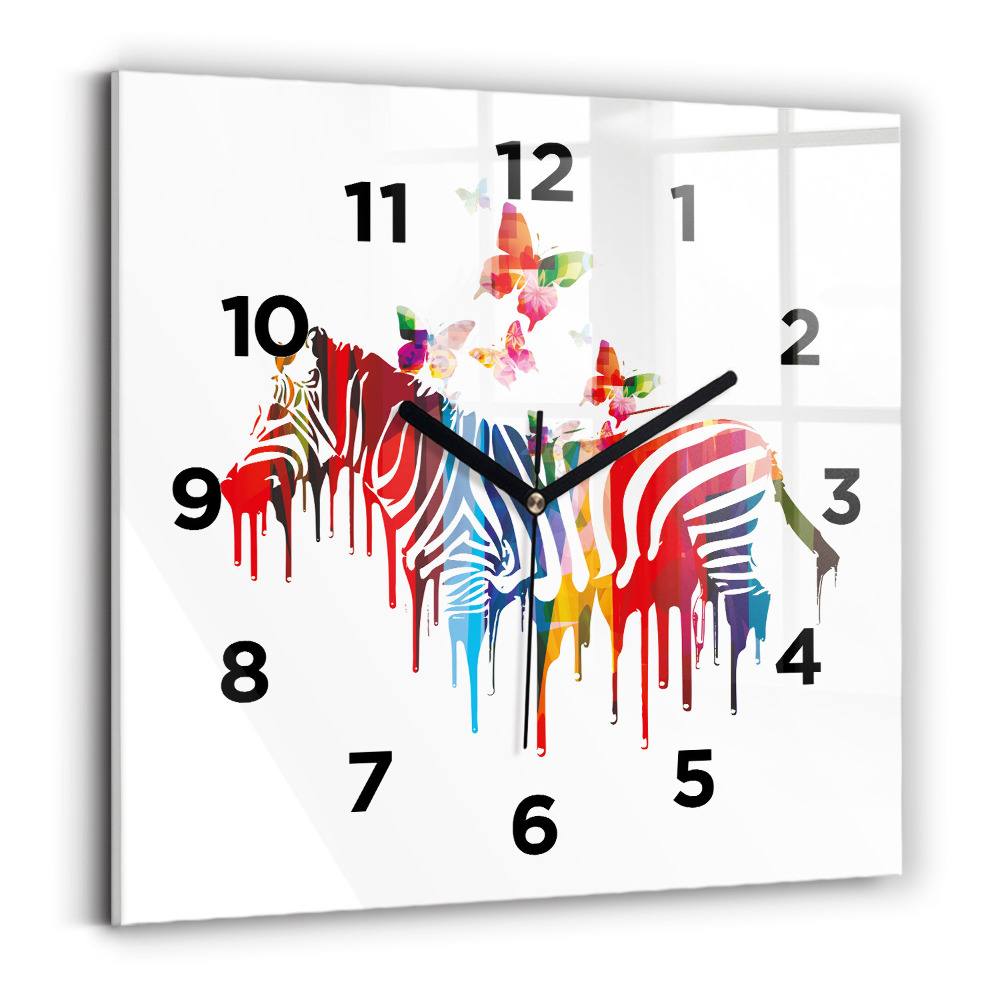 Horloge murale carrée Zèbre coloré