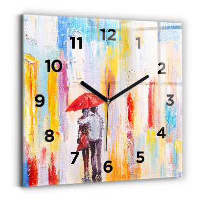 Pendule carrée en verre Couple sous la pluie